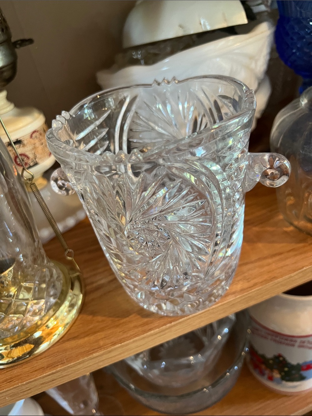Indiana Glass Clear Cut Crystal-Style Ice Bucket with Handles